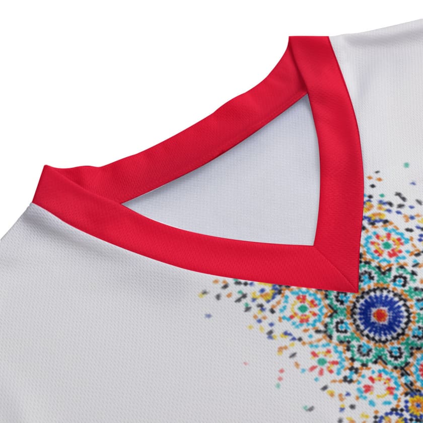 Maillot Maroc Football MAR Zellige Marocain Col V rouge pour