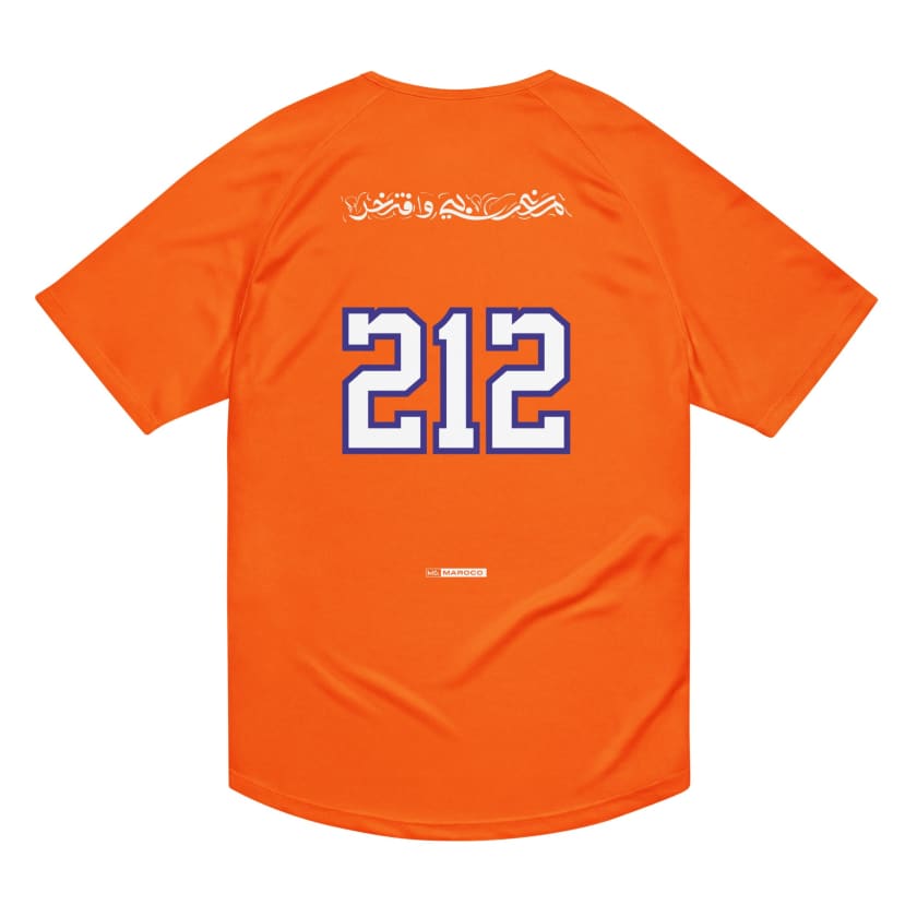 Maillot Maroc Orange 212 Marocain fier calligraphie Logo