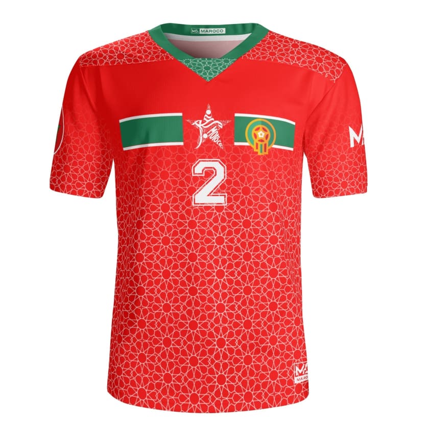 Maillot Maroc Rouge Collection CAN 2024 Mosaïque By Maroco