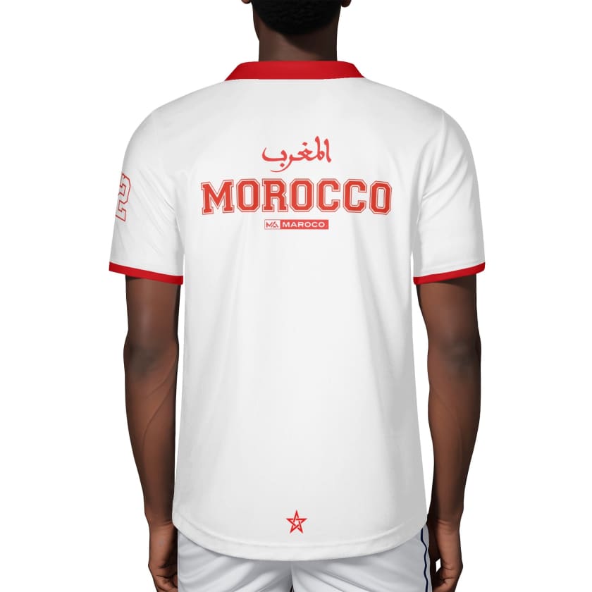 Maillot Morocco Foot blanc col rouge By Maroco