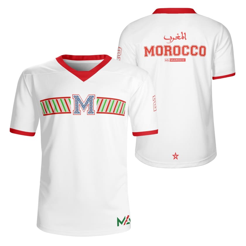 Maillot Morocco Foot blanc col rouge By Maroco