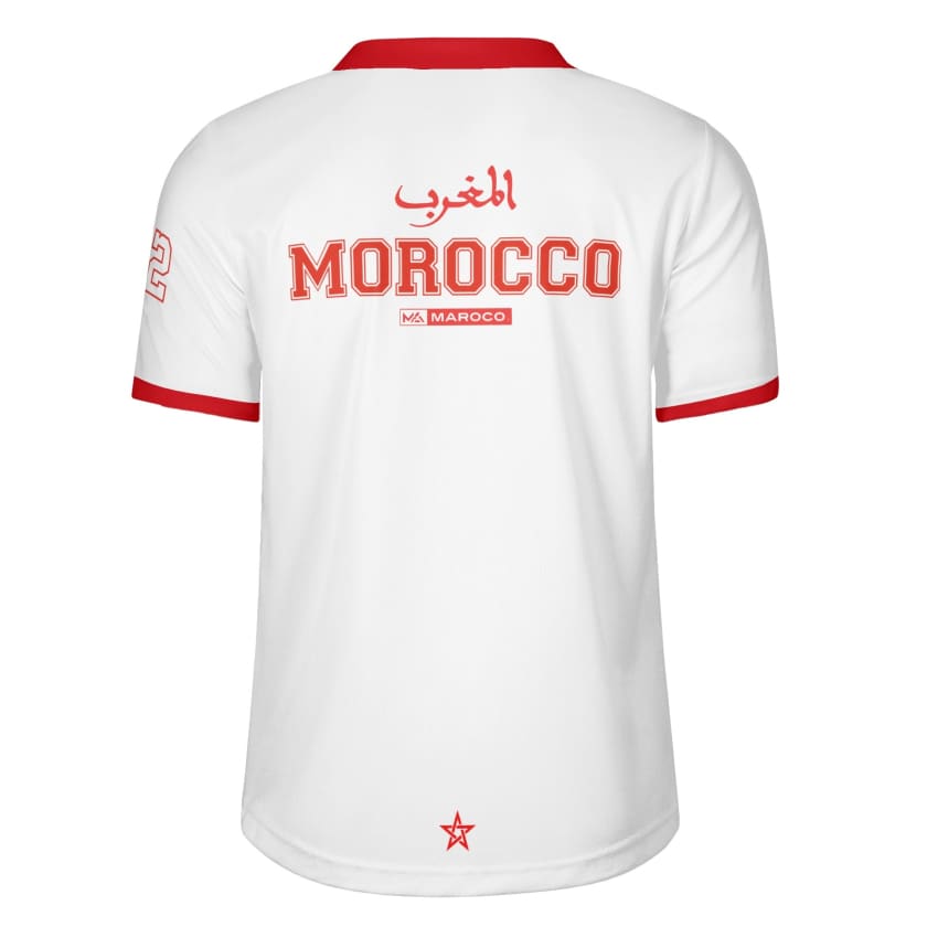 Maillot Morocco Foot blanc col rouge By Maroco