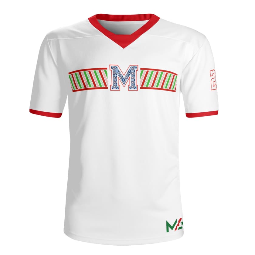 Maillot Morocco Foot blanc col rouge By Maroco