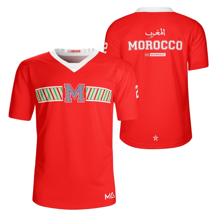 Maillot Morocco Foot rouge col blanc By Maroco