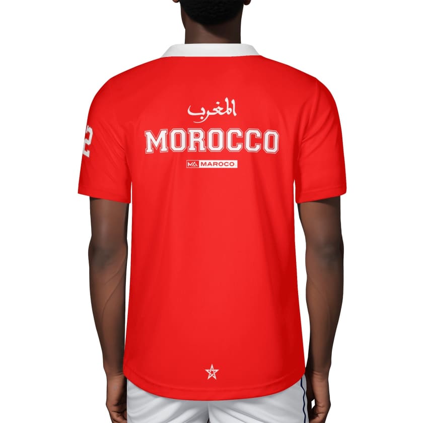 Maillot Morocco Foot rouge col blanc By Maroco