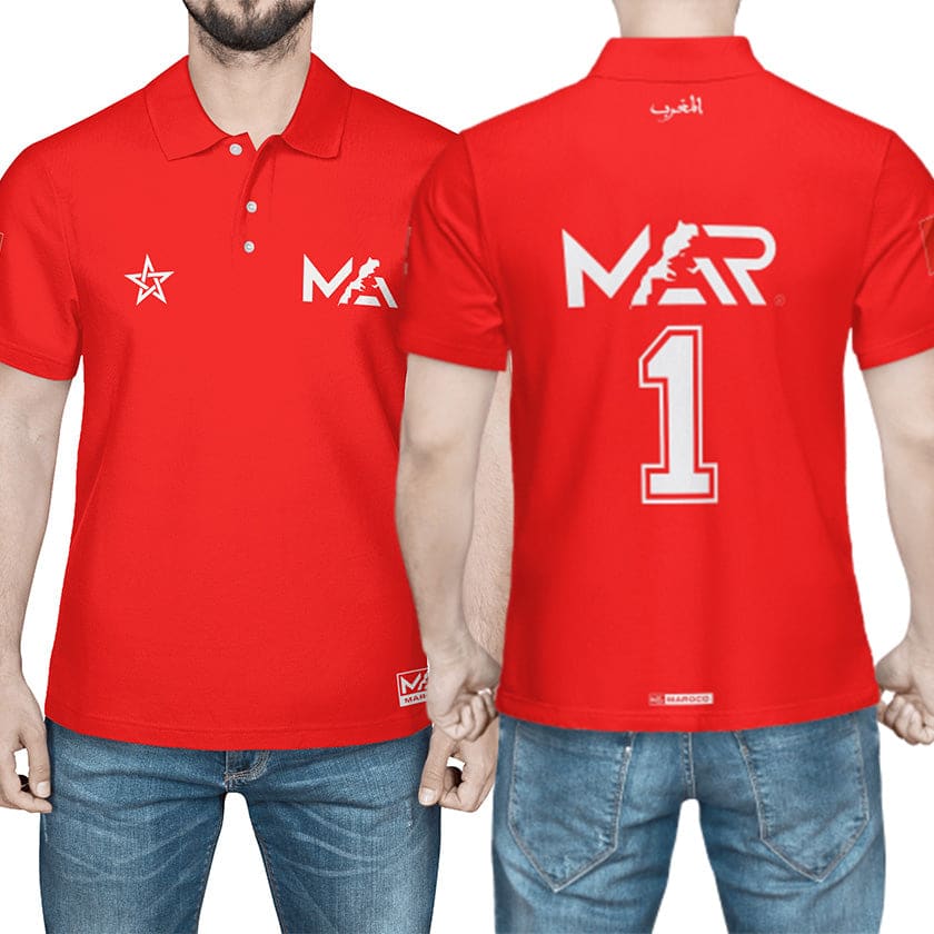 Maillot Polo Maroc Foot MAR Rouge Numéro joueur 1