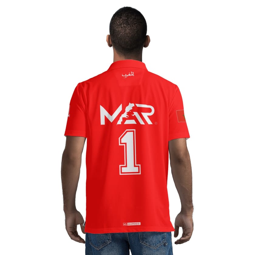 Maillot Polo Maroc Foot MAR Rouge Numéro joueur 1