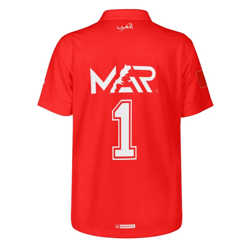 Maillot Polo Maroc Foot MAR Rouge Numéro joueur 1