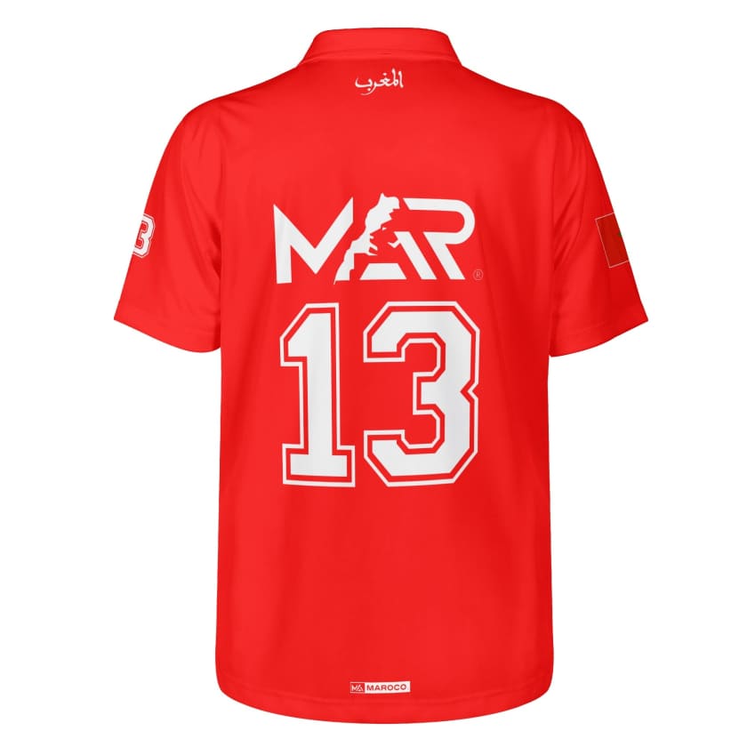Maillot Polo Maroc Foot MAR Rouge Numéro joueur 13