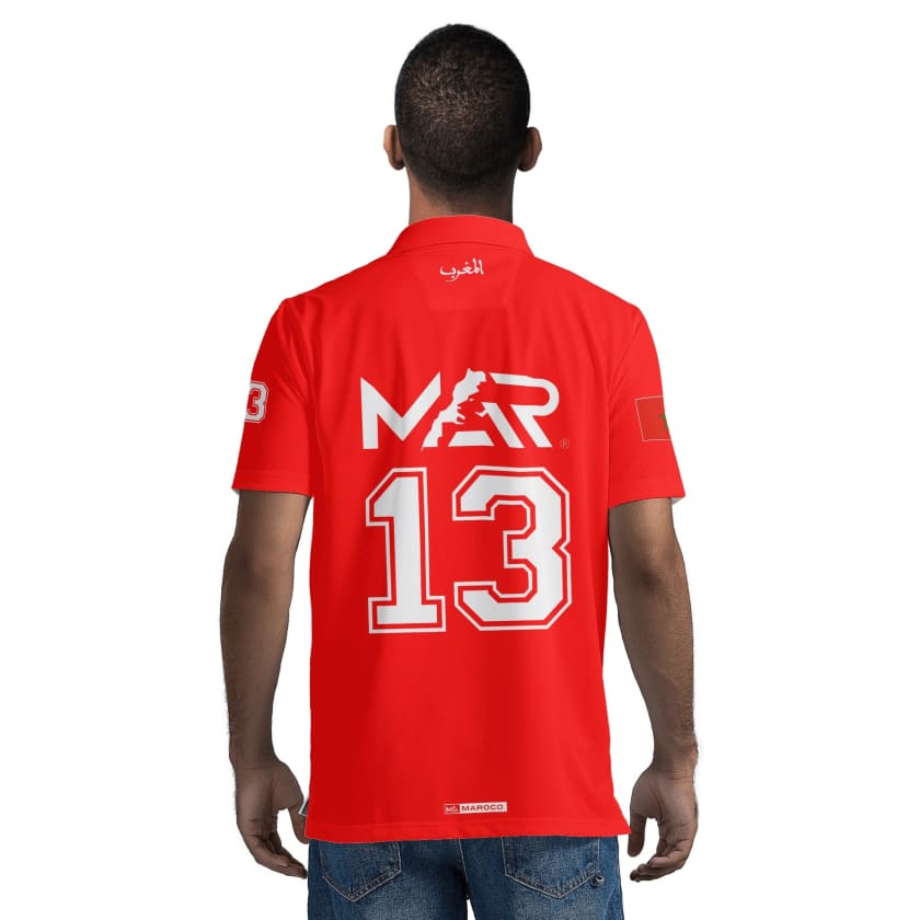 Maillot Polo Maroc Foot MAR Rouge Numéro joueur 13