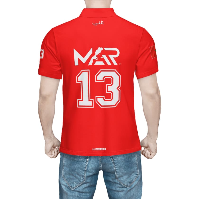 Maillot Polo Maroc Foot MAR Rouge Numéro joueur 13