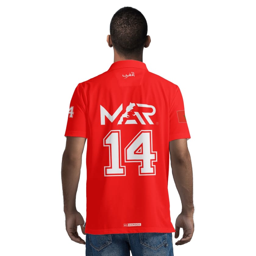 Maillot Polo Maroc Foot MAR Rouge Numéro joueur 14