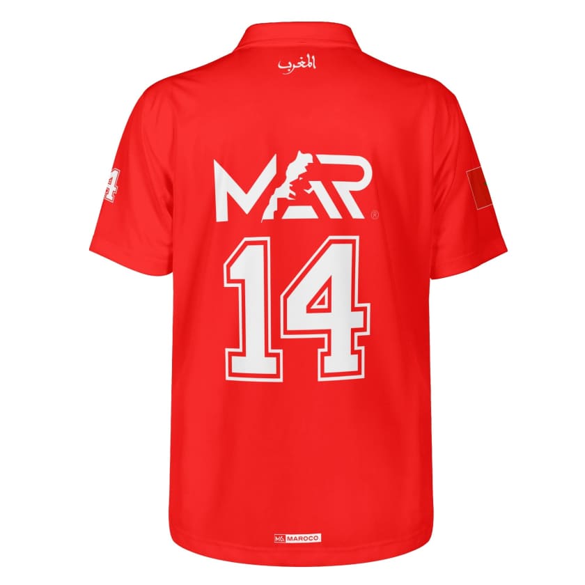 Maillot Polo Maroc Foot MAR Rouge Numéro joueur 14