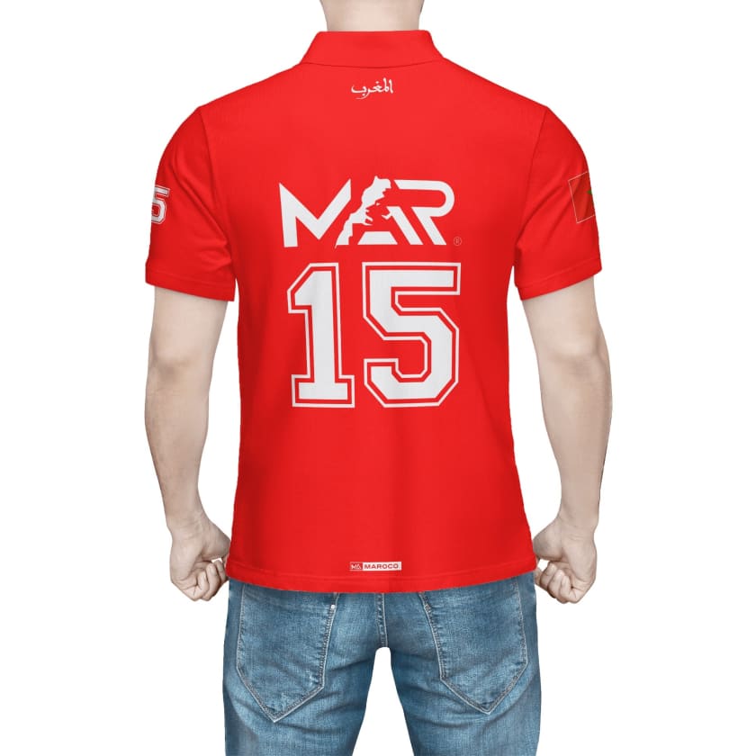Maillot Polo Maroc Foot MAR Rouge Numéro joueur 15