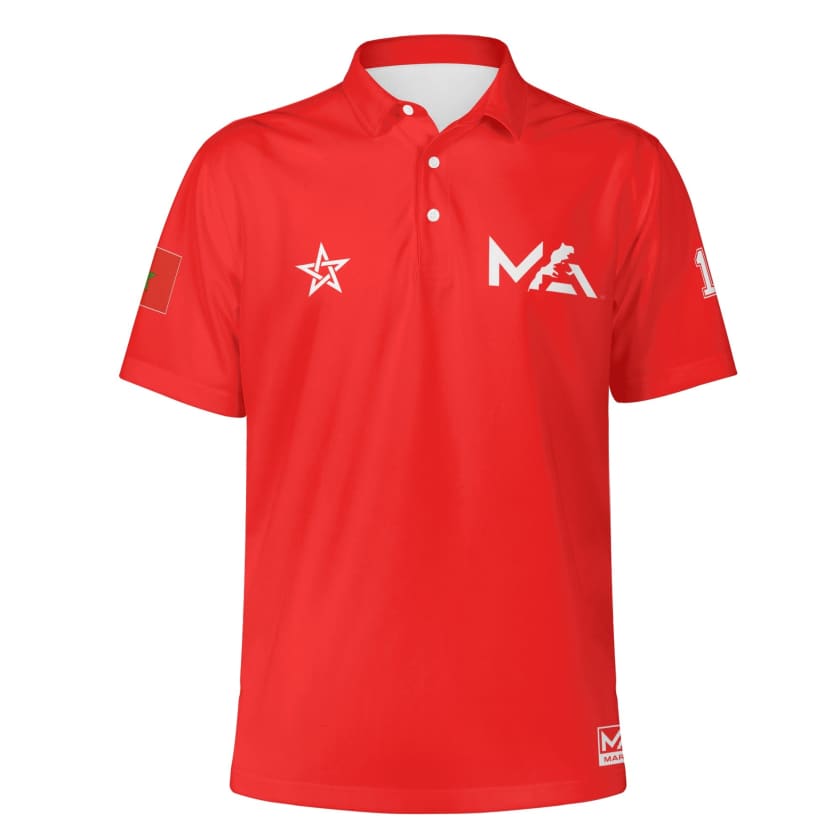Maillot Polo Maroc Foot MAR Rouge Numéro joueur 16