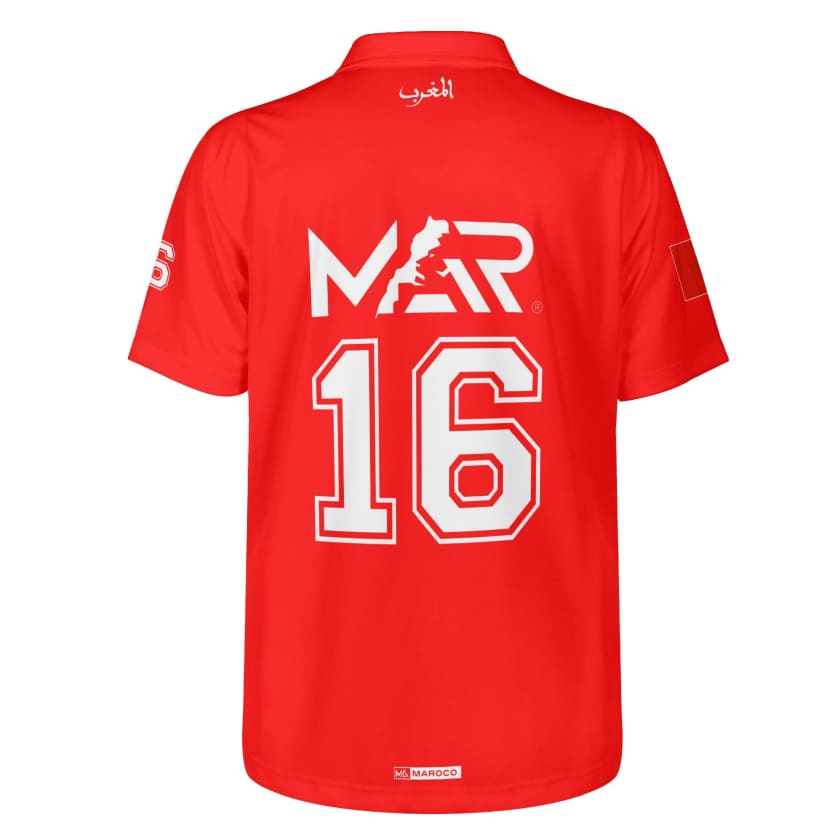Maillot Polo Maroc Foot MAR Rouge Numéro joueur 16