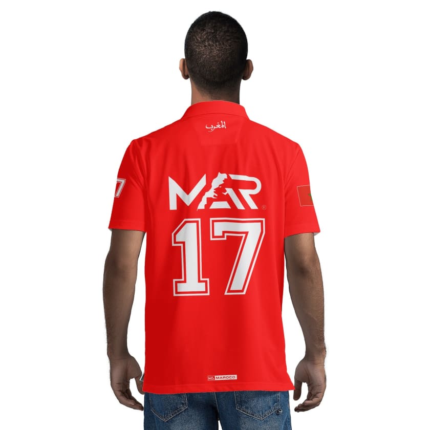 Maillot Polo Maroc Foot MAR Rouge Numéro joueur 17