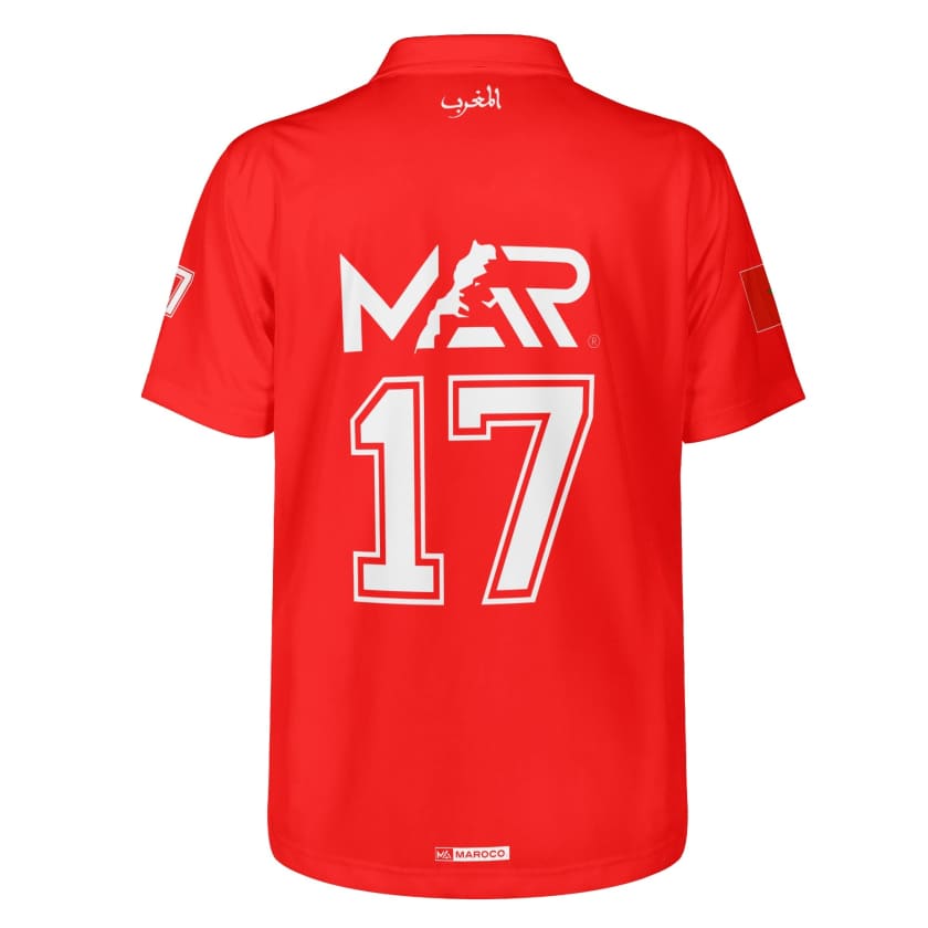 Maillot Polo Maroc Foot MAR Rouge Numéro joueur 17