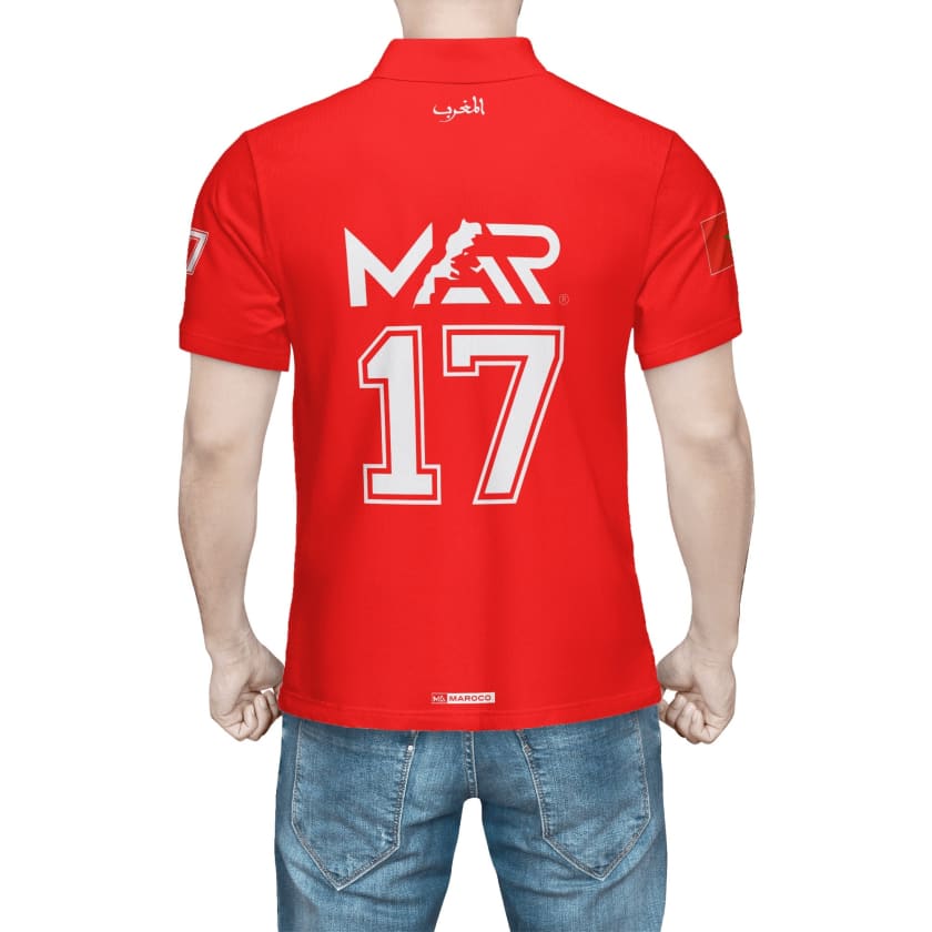 Maillot Polo Maroc Foot MAR Rouge Numéro joueur 17