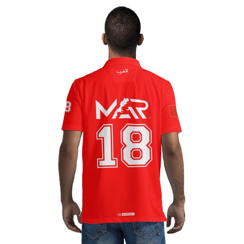 Maillot Polo Maroc Foot MAR Rouge Numéro joueur 18
