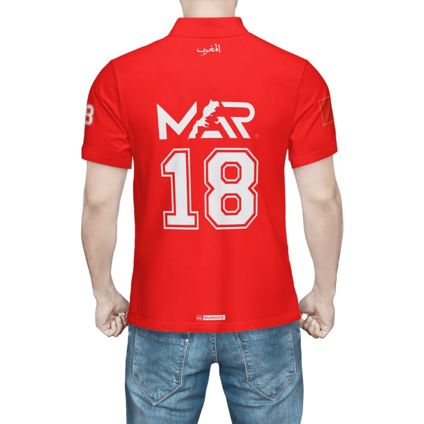 Maillot Polo Maroc Foot MAR Rouge Numéro joueur 18