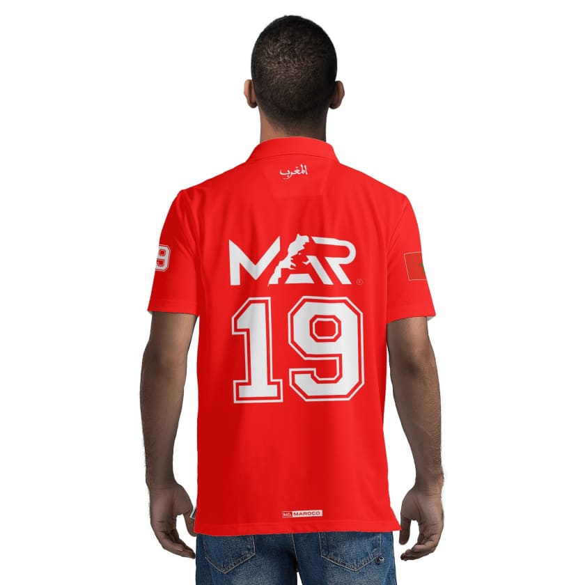 Maillot Polo Maroc Foot MAR Rouge Numéro joueur 19