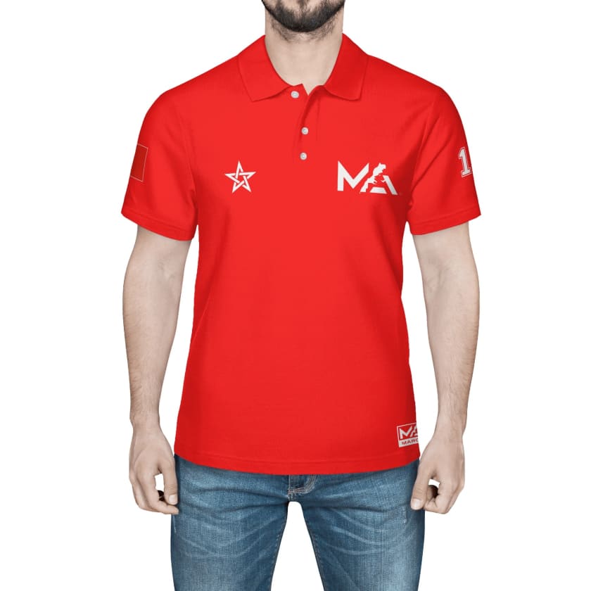 Maillot Polo Maroc Foot MAR Rouge Numéro joueur 19