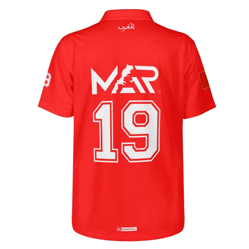 Maillot Polo Maroc Foot MAR Rouge Numéro joueur 19