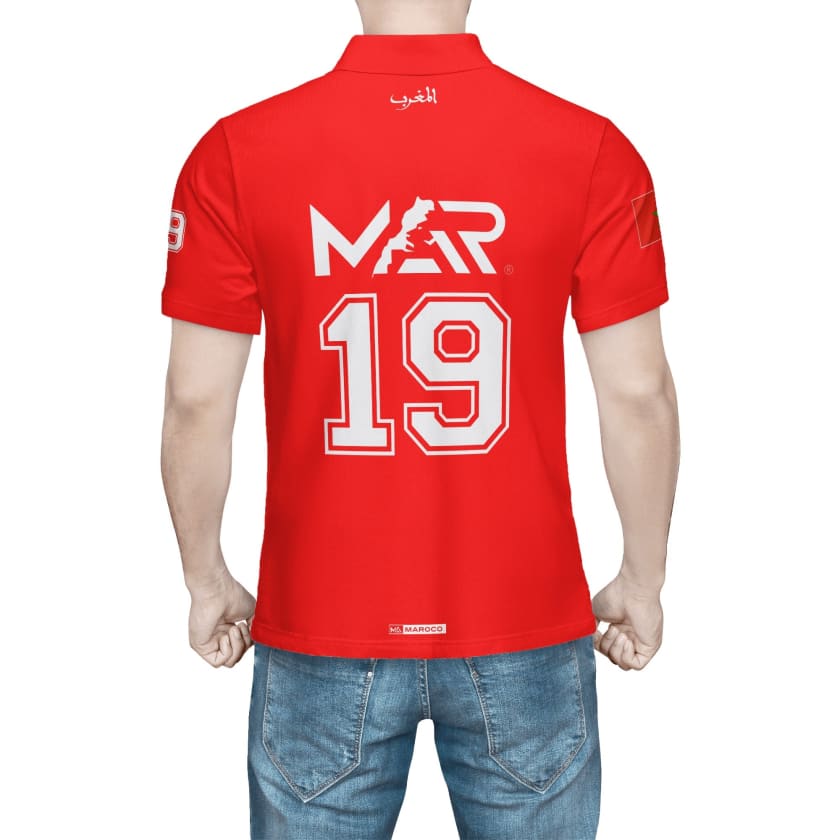 Maillot Polo Maroc Foot MAR Rouge Numéro joueur 19