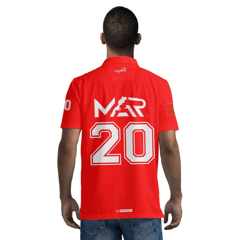Maillot Polo Maroc Foot MAR Rouge Numéro joueur 20