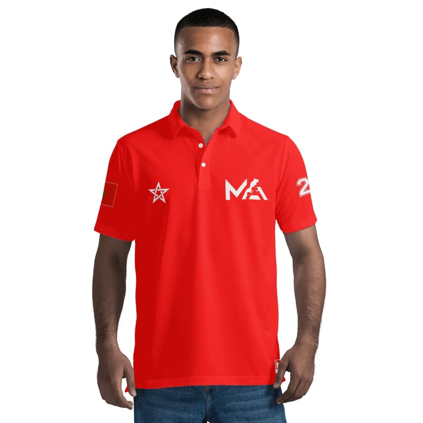 Maillot Polo Maroc Foot MAR Rouge Numéro joueur 20