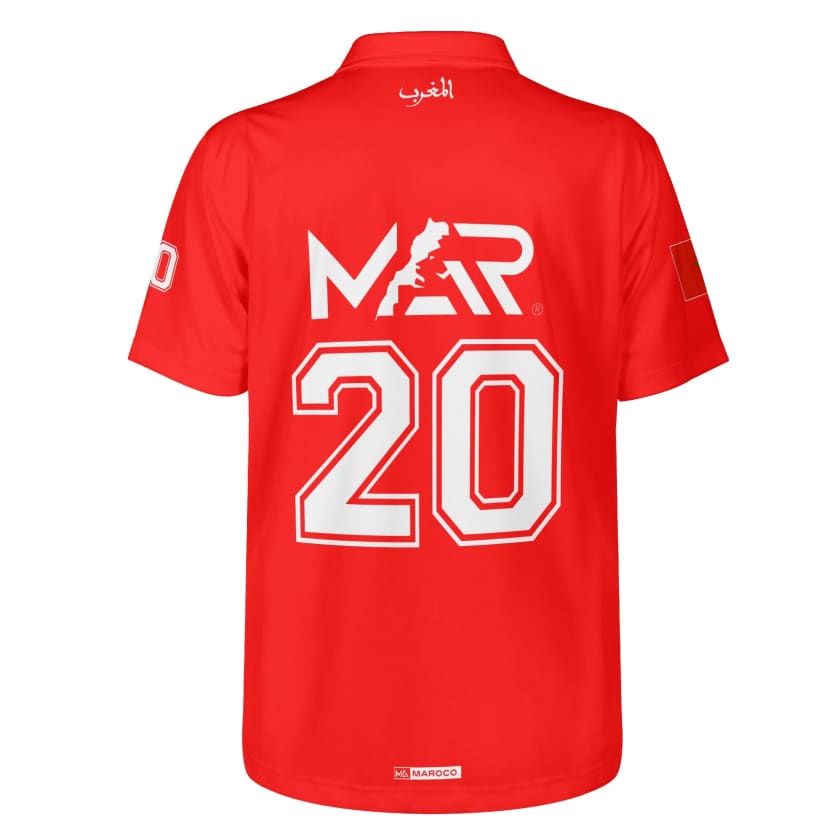 Maillot Polo Maroc Foot MAR Rouge Numéro joueur 20