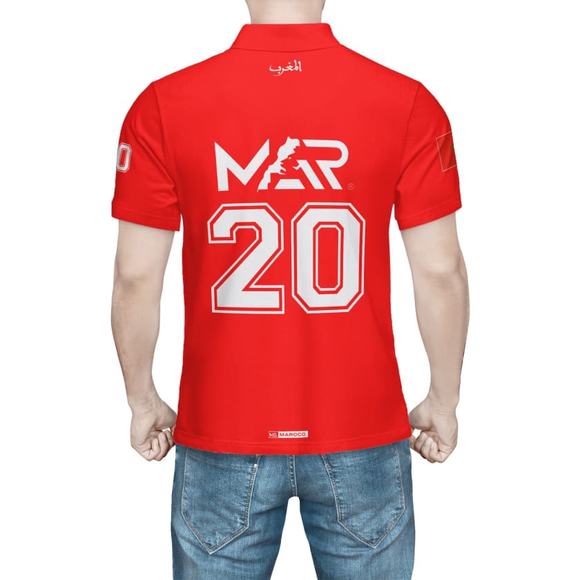 Maillot Polo Maroc Foot MAR Rouge Numéro joueur 20