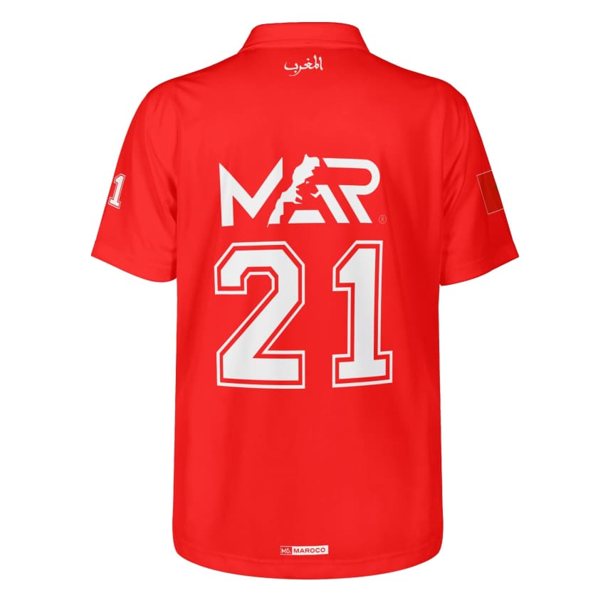 Maillot Polo Maroc Foot MAR Rouge Numéro joueur 21