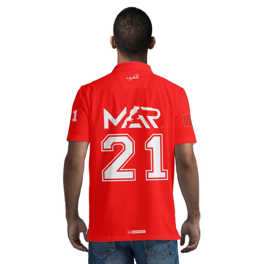 Maillot Polo Maroc Foot MAR Rouge Numéro joueur 21