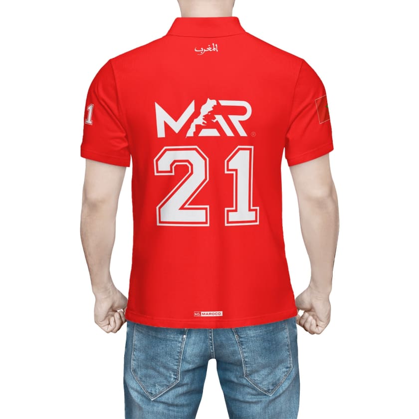 Maillot Polo Maroc Foot MAR Rouge Numéro joueur 21