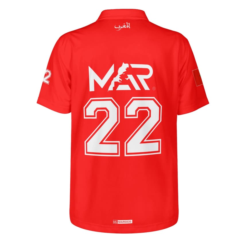 Maillot Polo Maroc Foot MAR Rouge Numéro joueur 22