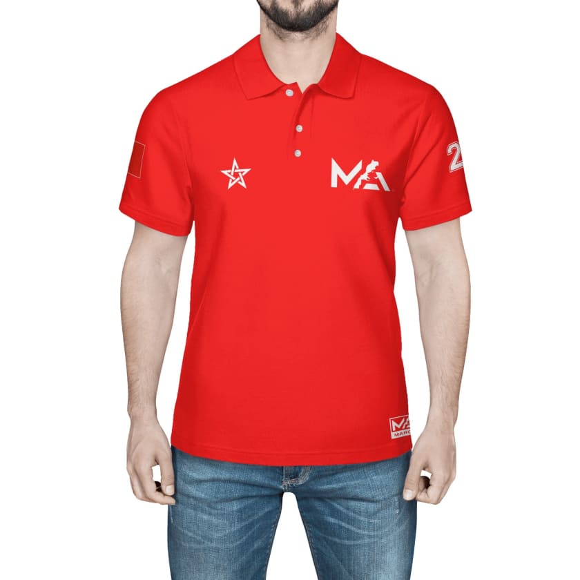 Maillot Polo Maroc Foot MAR Rouge Numéro joueur 23