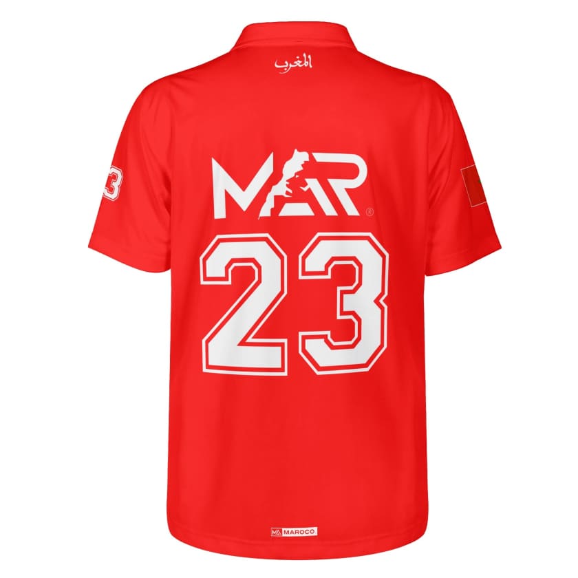 Maillot Polo Maroc Foot MAR Rouge Numéro joueur 23