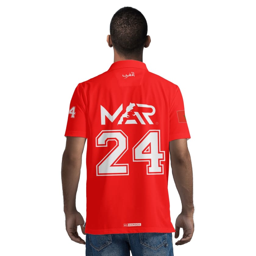 Maillot Polo Maroc Foot MAR Rouge Numéro joueur 24