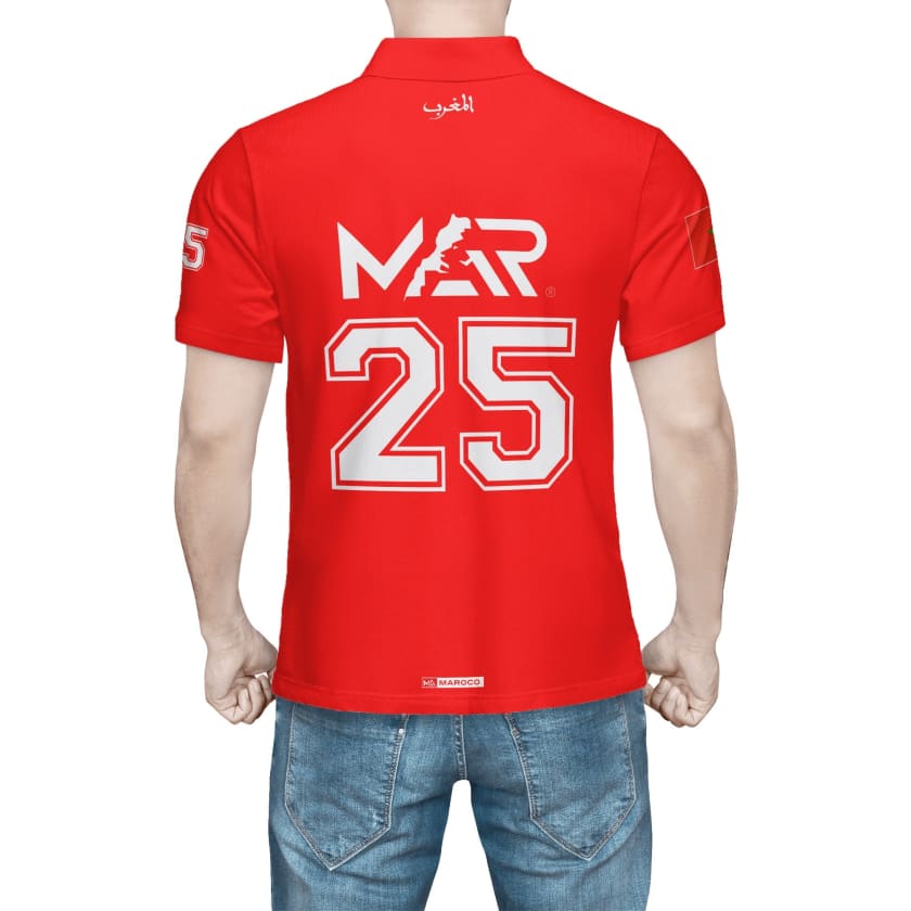 Maillot Polo Maroc Foot MAR Rouge Numéro joueur 25