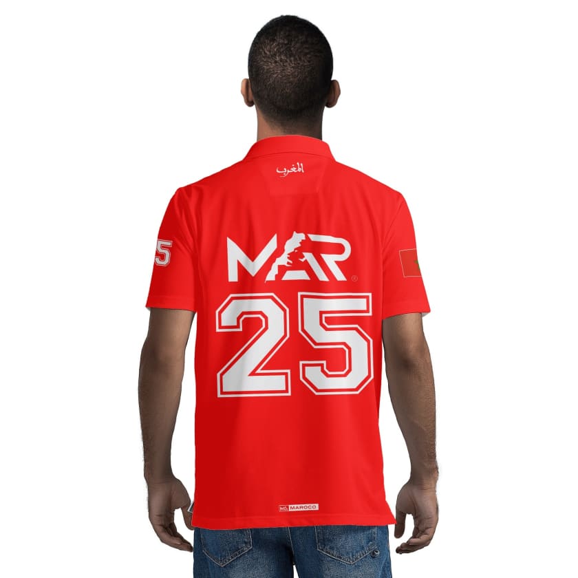 Maillot Polo Maroc Foot MAR Rouge Numéro joueur 25