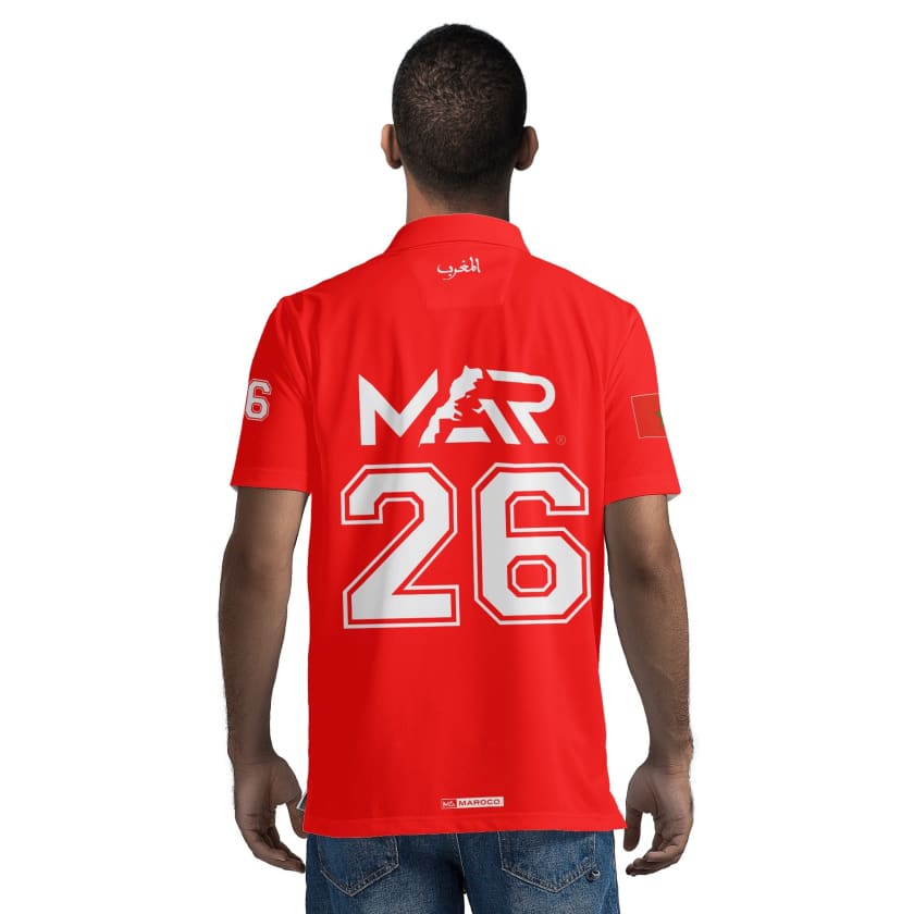 Maillot Polo Maroc Foot MAR Rouge Numéro joueur 26