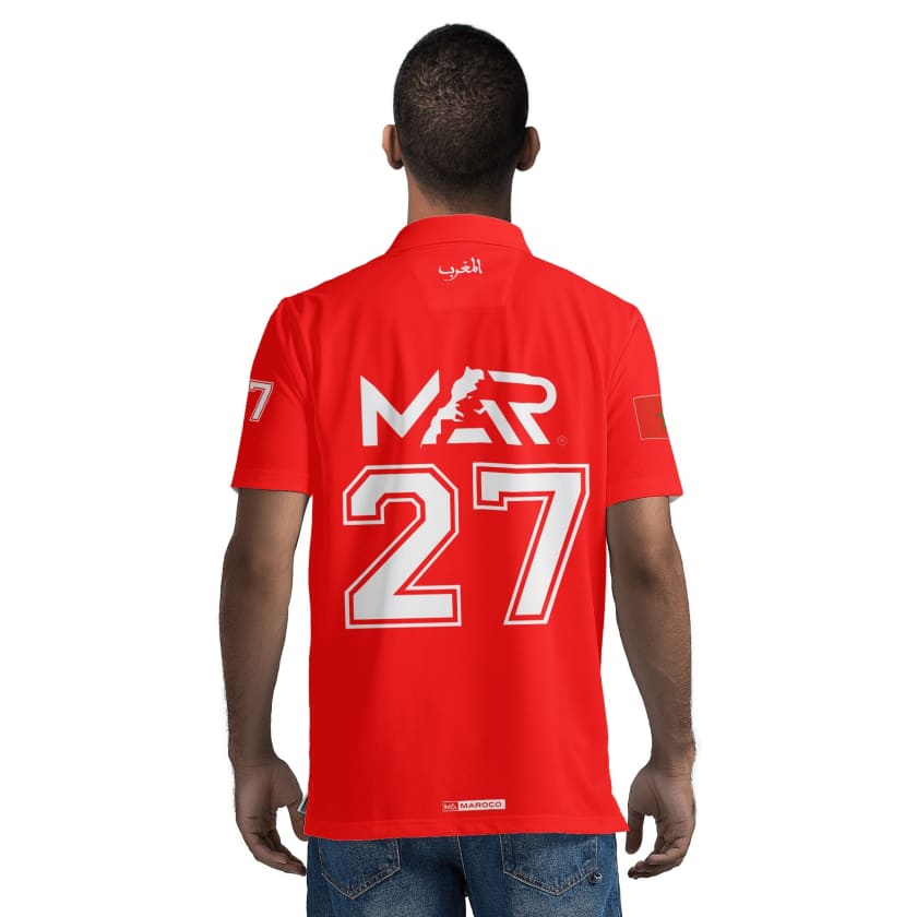 Maillot Polo Maroc Foot MAR Rouge Numéro joueur 27
