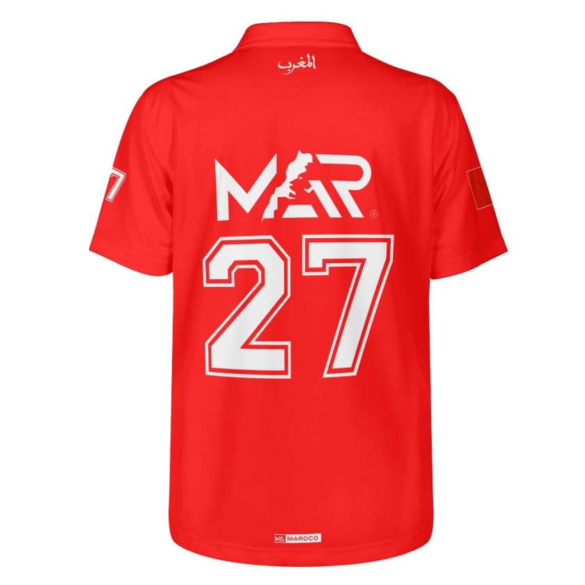Maillot Polo Maroc Foot MAR Rouge Numéro joueur 27