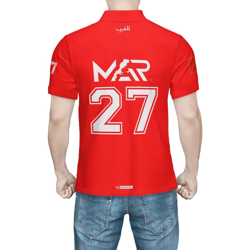 Maillot Polo Maroc Foot MAR Rouge Numéro joueur 27