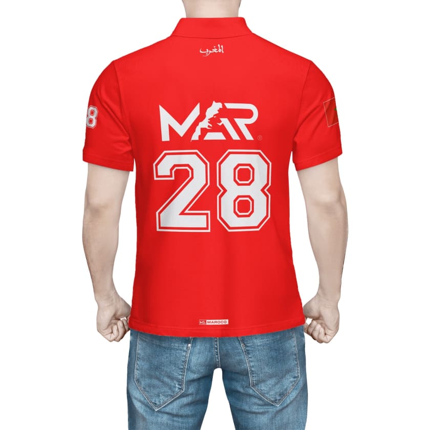 Maillot Polo Maroc Foot MAR Rouge Numéro joueur 28
