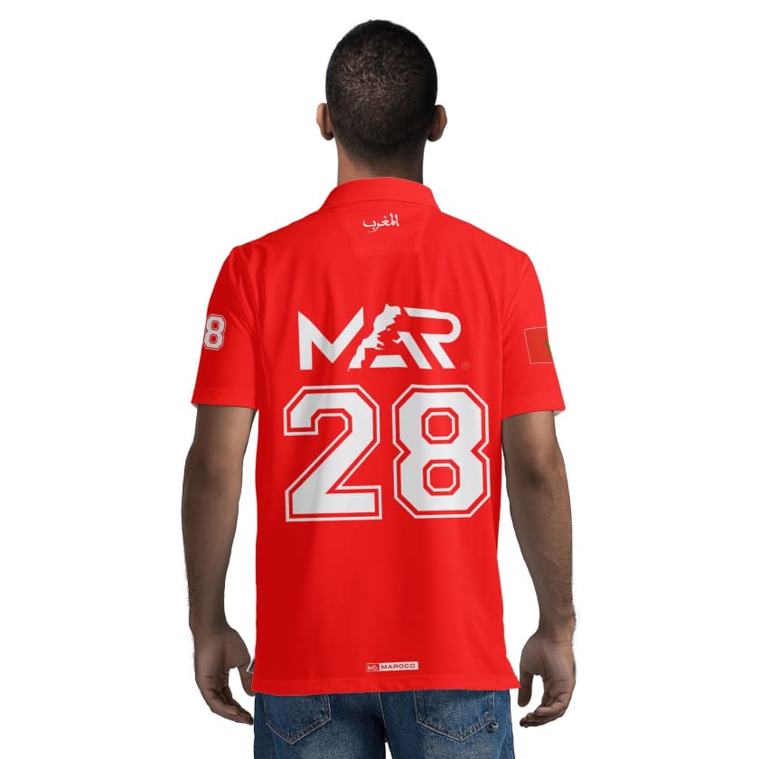 Maillot Polo Maroc Foot MAR Rouge Numéro joueur 28