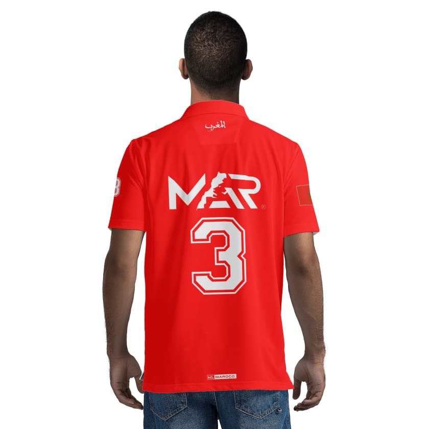 Maillot Polo Maroc Foot MAR Rouge Numéro joueur 3