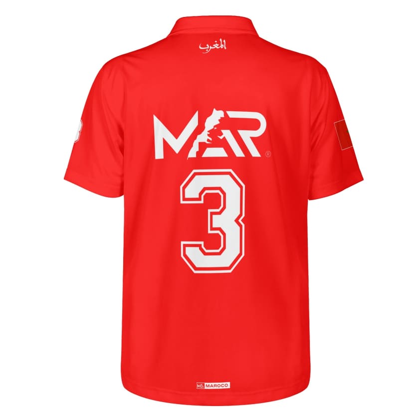 Maillot Polo Maroc Foot MAR Rouge Numéro joueur 3
